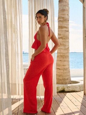 Red linen matching set